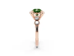 Fancy Green Cushion Cut Diamond Floral Halo Ring Set in Rose gold with Shared Prong Band
