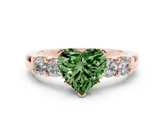 Fancy Green Heart Cut Diamond Five-Stone Prong Set Engagement Ring Set in Rose gold with Channel Band