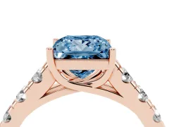 Fancy Blue Princess Cut Diamond Solitaire Ring Set in Rose gold with Cut-Down Micro Pavé Band and Prong Setting