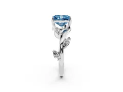 Fancy Blue Radiant Cut Diamond Solitaire Ring Set in White gold with Twisted Marquise Accent Band