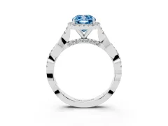 Fancy Blue Cushion Cut Diamond Halo Twist Band Solitaire Ring Set in Platinum with Prong Setting