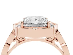 Princess Cut Diamond Halo Engagement Ring Set in Rose gold with Milgrain Band and Prong Setting