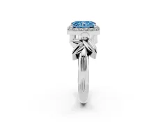 Fancy Blue Radiant Cut Diamond Halo Floral Band Ring Set in Platinum with Prong Setting