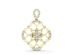 Round Diamond Halo Pendant Set in Yellow gold with Pavé Openwork