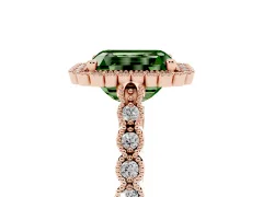 Fancy Green Radiant Cut Diamond Halo Ring Set in Rose gold with Pavé Milgrain Band