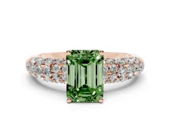 Fancy Green Emerald Cut Diamond Pavé Band Solitaire Ring Set in Rose gold with Close-Set Accent Stones and Prong Setting