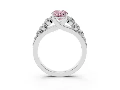 Fancy Pink Oval Cut Diamond Solitaire Ring Set in Platinum with Pavé-Set Band and Prong Setting