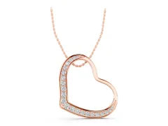 Pavé Round Diamond Open Heart Pendant Set in Rose gold with Curved Outline