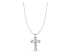Round Diamond Cross Pendant Set in Silver with Prong-Set Traditional Arms