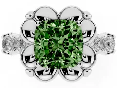 Fancy Green Cushion Cut Diamond Floral Halo Ring Set in Silver with Shared Prong Band