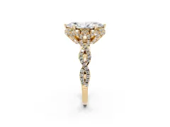 Marquise Cut Diamond Halo Twist Band Solitaire Ring Set in Yellow gold with Prong-Set Center Stone