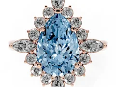 Fancy Blue Pear Cut Diamond Cluster Halo Ring Set in Rose gold with Marquise and Round Accents