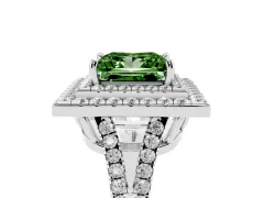 Fancy Green Princess Cut Diamond Double Halo Ring Set in Platinum with Pavé Band