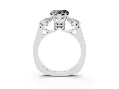 Fancy Black Heart Cut Diamond Three-Stone Trellis Ring Set in Silver with Comfort Fit Band