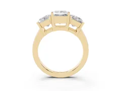 Princess Cut Diamond Three-Stone Ring Set in Yellow gold with Channel-Set Band and Prong Settings