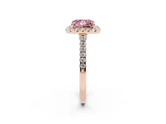 Fancy Pink Princess Cut Diamond Halo Pavé Engagement Ring Set in Rose gold with Prong Setting