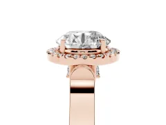 Round Cut Diamond Halo Ring Set in Rose gold with Pavé-Lined Split Shank Band