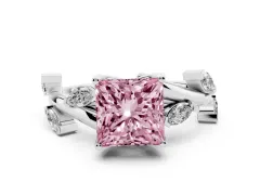 Fancy Pink Princess Cut Diamond Solitaire Ring Set in White gold with Twisted Marquise Accent Band
