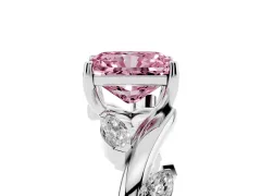 Fancy Pink Radiant Cut Diamond Solitaire Ring Set in White gold with Twisted Marquise Accent Band