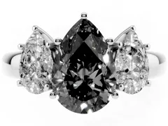 Fancy Black Pear Cut Diamond Three-Stone Ring Set in Silver with Bold Center and Classic Band