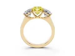 Fancy Yellow Cushion Cut Diamond Three-Stone Ring Set in Yellow gold with Plain Polished Band