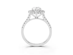 Oval Cut Diamond Halo Ring Set in Silver with Pavé Band and Prong Setting