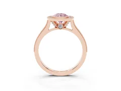 Fancy Pink Pear Cut Diamond Halo Milgrain Pavé Band Ring Set in Rose gold with Prong Setting