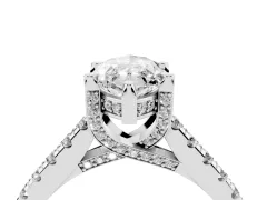 Marquise Cut Diamond Solitaire Ring Set in White gold with Brilliant Pavé Band and Prong Setting