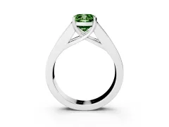 Fancy Green Cushion Cut Diamond Solitaire Ring Set in Silver with Channel-Set Accent Stones and Prong Setting