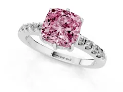 Fancy Pink Cushion Cut Diamond Solitaire Engagement Ring Set in Silver with Pavé Band and Prong Setting