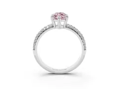 Fancy Pink Marquise Cut Diamond Solitaire Ring Set in Platinum with Multi-Row Round Pavé Band and Prong Setting