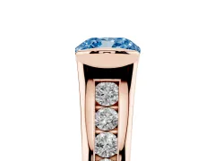 Fancy Blue Cushion Cut Diamond Bezel-Set Solitaire Ring Set in Rose gold with Channel-Set Band