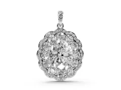 Oval Diamond Floral Halo Pendant Set in White gold with Accent Halo