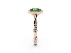 Fancy Green Radiant Cut Diamond Halo Twist Band Solitaire Ring Set in Rose gold with Prong Setting