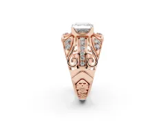 Asscher Cut Diamond Art Deco Ring Set in Rose gold with Pavé Split Shank