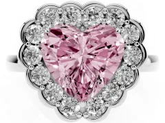 Fancy Pink Heart Cut Diamond Halo Cluster Engagement Ring Set in Silver with Solitaire Band and Prong Setting