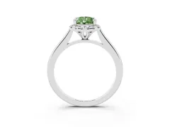 Fancy Green Pear Cut Diamond Halo Engagement Ring Set in Silver with Pavé Band and Rising Shoulders