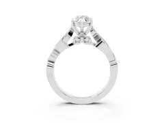Marquise Cut Diamond Vine Band Solitaire Ring Set in Silver with Milgrain Prong Setting