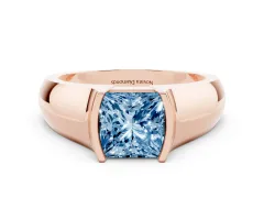 Fancy Blue Princess Cut Diamond Bezel Solitaire Ring Set in Rose gold with Wide Band