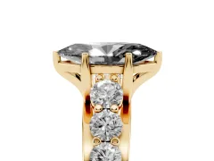 Fancy Black Marquise Cut Diamond Pavé Engagement Ring Set in Yellow gold with Prong Setting