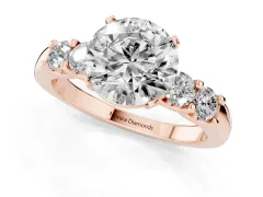 Round Cut Diamond Five-Stone Prong Set Engagement Ring Set in Rose gold with Channel Band