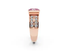 Fancy Pink Radiant Cut Diamond Wide Channel Set Band Ring Set in Rose gold with Bezel Setting