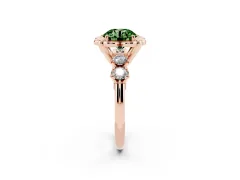 Fancy Green Round Cut Diamond Floral Halo Ring Set in Rose gold with Shared Prong Band