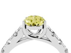 Fancy Yellow Pear Cut Diamond Solitaire Ring Set in White gold with Cut-Down Micro Pavé Band and Prong Setting
