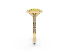 Fancy Yellow Radiant Cut Diamond Halo Milgrain Pavé Band Ring Set in Yellow gold with Prong Setting