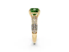 Fancy Green Princess Cut Diamond Solitaire Ring Set in Yellow gold with Multi-Row Round Pavé Band and Prong Setting