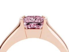 Fancy Pink Princess Cut Diamond Bezel Solitaire Ring Set in Rose gold with Wide Band