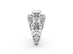 Asscher Cut Diamond Art Deco Ring Set in Platinum with Pavé Split Shank