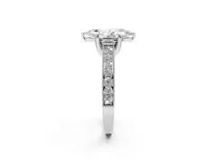 Marquise Cut Diamond Solitaire Ring Set in Silver with Milgrain-Edged Pavé Band and Prong Setting