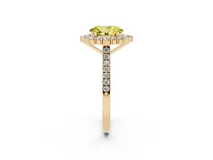 Fancy Yellow Oval Cut Diamond Halo Ring Set in Yellow gold with Pavé Band and Prong Setting